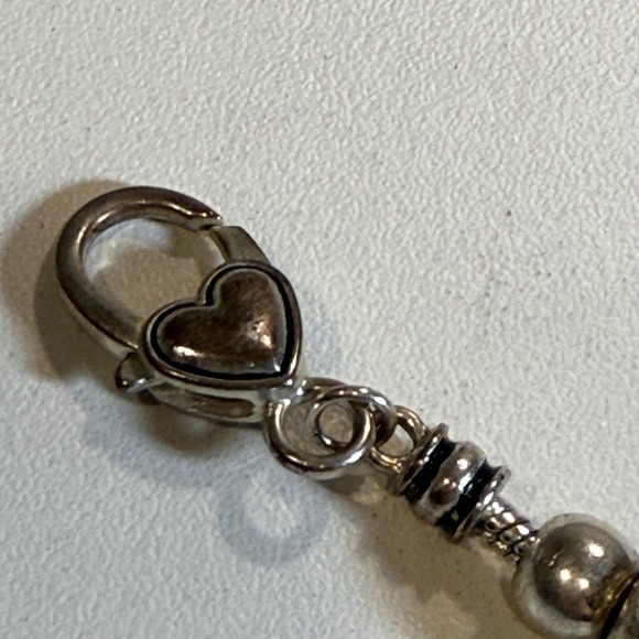 Charm Bracelet Silver Tone with Blue Beads and Heart Detail Jewelry Woman - Picture 2 of 6